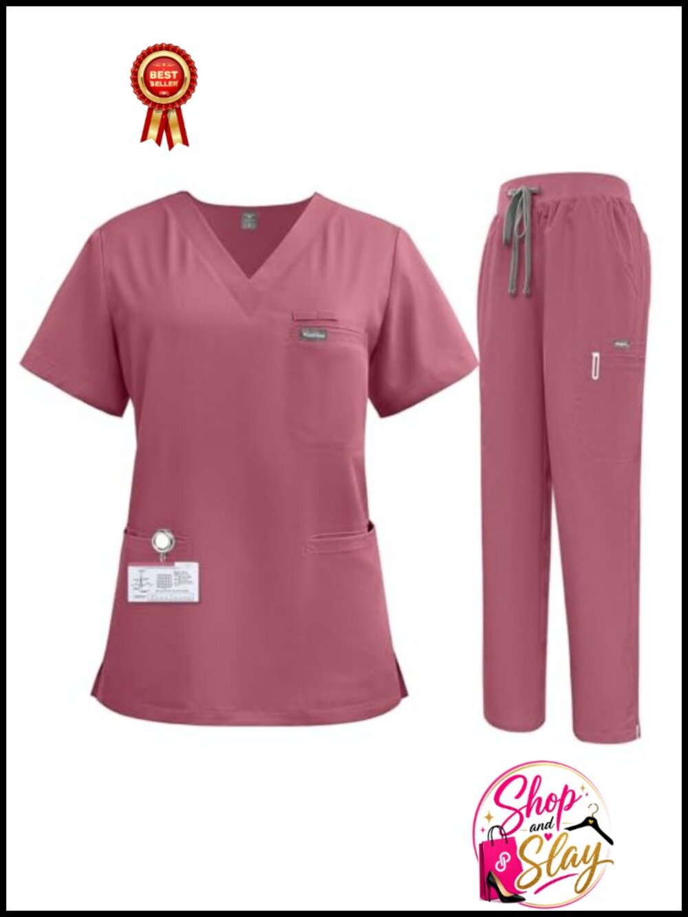 Women's V-Neck Scrub Set Cargo Pants Stretch Cotton Spandex 10 Pockets